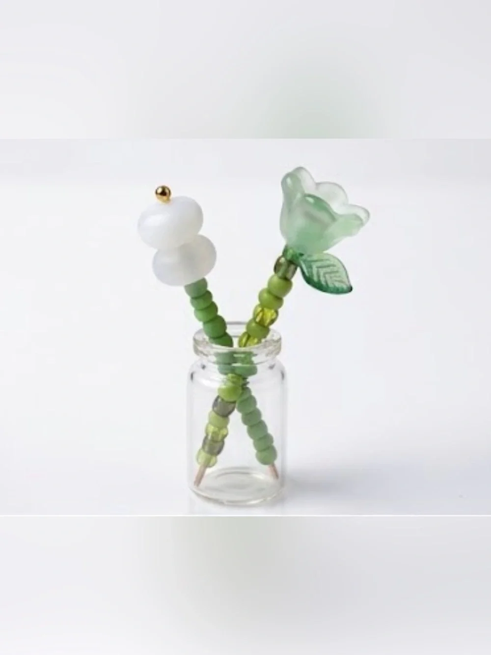 Miniature Handmade Beaded Flower Bouquets with Glass Vases- Set of 4